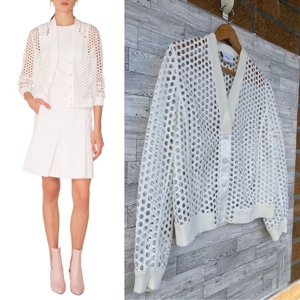 Akris Punto V-Neck Press-Button eyelet Bomber Jacket lace designer white summer - Picture 5 of 17
